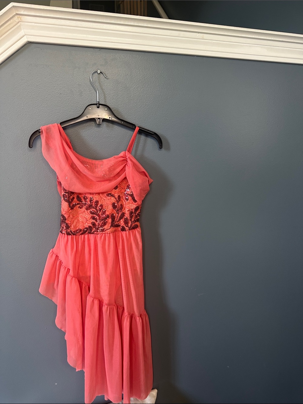 Weissman Coral Pink Dance Costume with Sequin Bodice